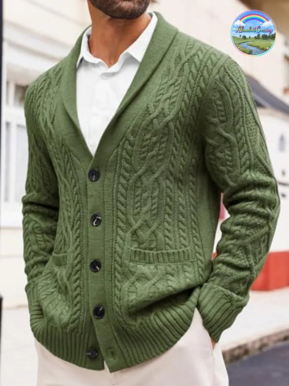 Mens Shawl Collar Cable Knit Button Down Cardigan Sweater Acrylic